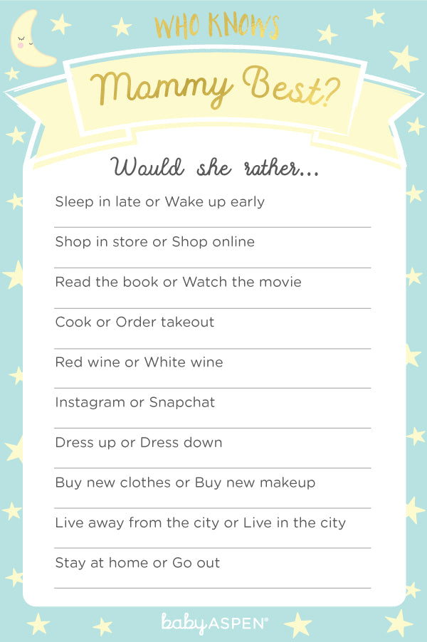 Fun Baby Shower Games + Printables Baby Aspen Gifts