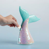 Thumbnail for Reversible Sequin Mermaid Tail Porcelain Bank - Piggy Bank