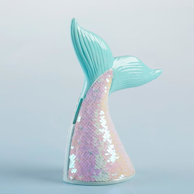 Reversible Sequin Mermaid Tail Porcelain Bank Baby Aspen Gifts