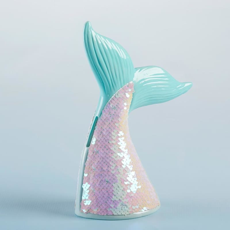 Reversible Sequin Mermaid Tail Porcelain Bank - Piggy Bank