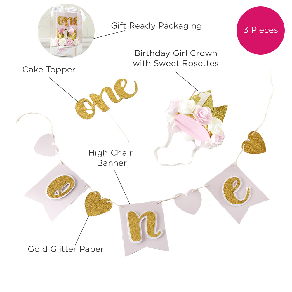 Gold Glitter 1st Birthday Décor Kit