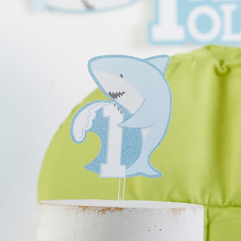 1st Birthday Milestone Photo Banner & Cake Topper - Shark Party - Décor Kit