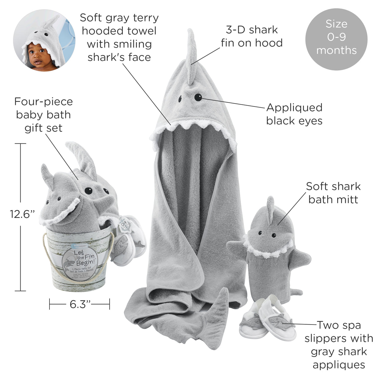 Let the Fin Begin Shark 4-Piece Bath Gift Set (Gray)