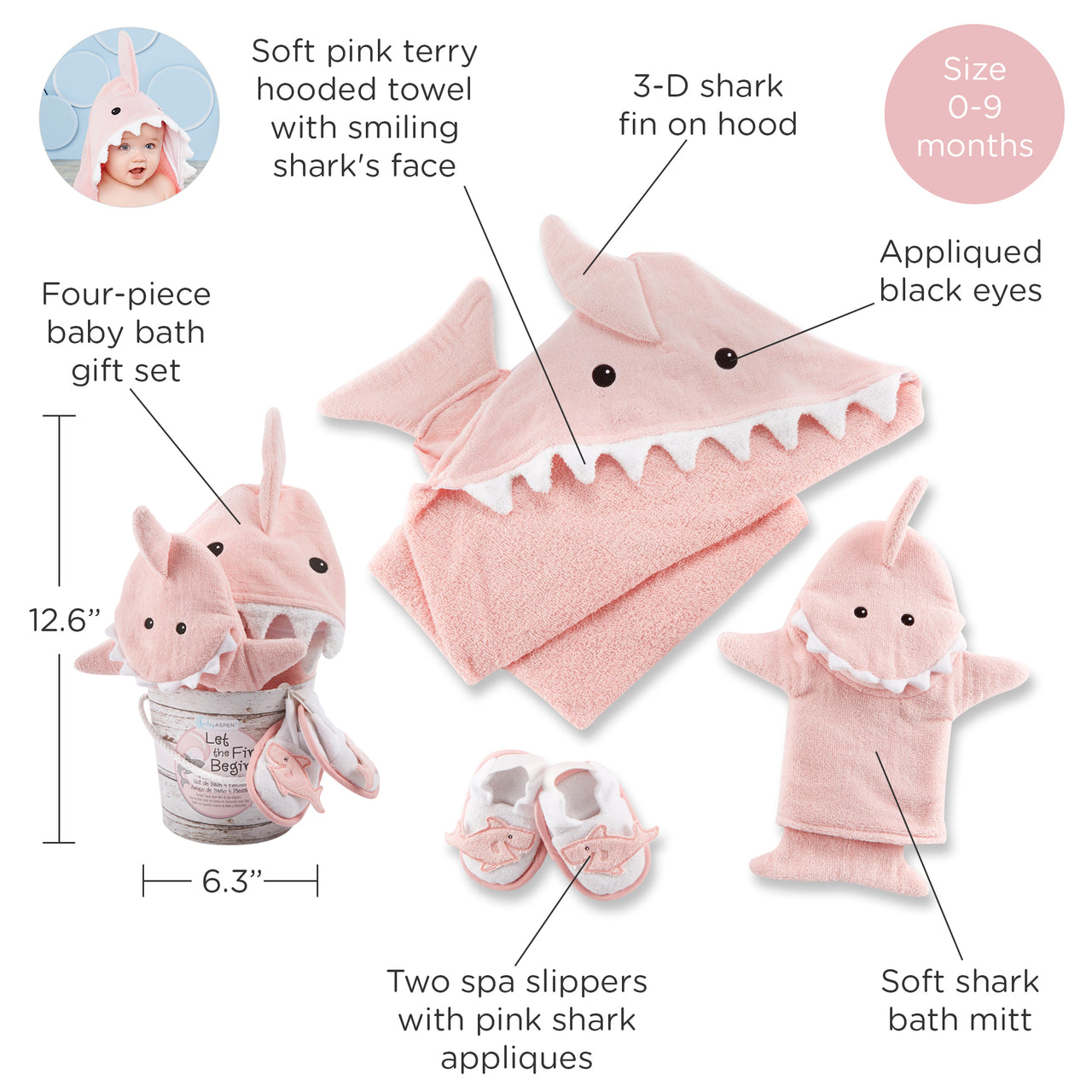 Let the Fin Begin Shark 4-Piece Bath Gift Set (Pink)