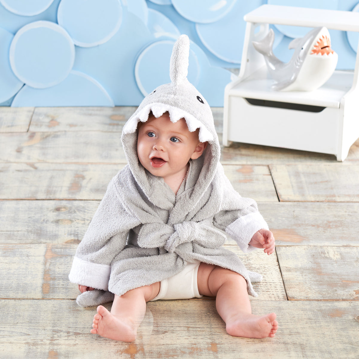 Shark Robe Let The Fin Begin Gray Shark Robe | Baby Aspen – Baby Aspen Gifts