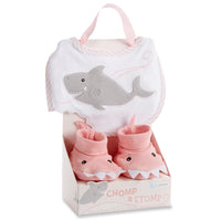 Thumbnail for Chomp & Stomp Shark Bib & Booties Gift Set (Pink)