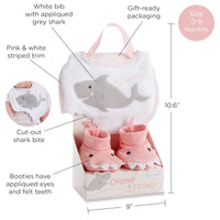 Thumbnail for Chomp & Stomp Shark Bib & Booties Gift Set (Pink)