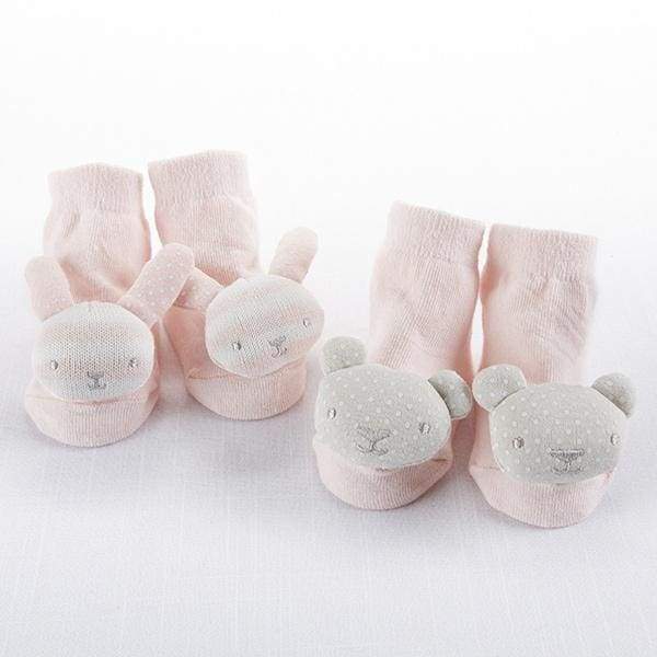 Bear and Bunny Pink Rattle Socks (2 Pairs) - Baby Gift Sets