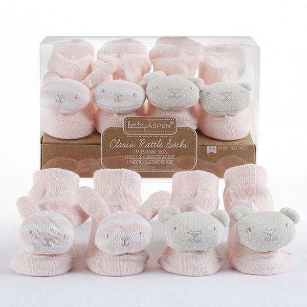 Bear and Bunny Pink Rattle Socks (2 Pairs) - Baby Gift Sets