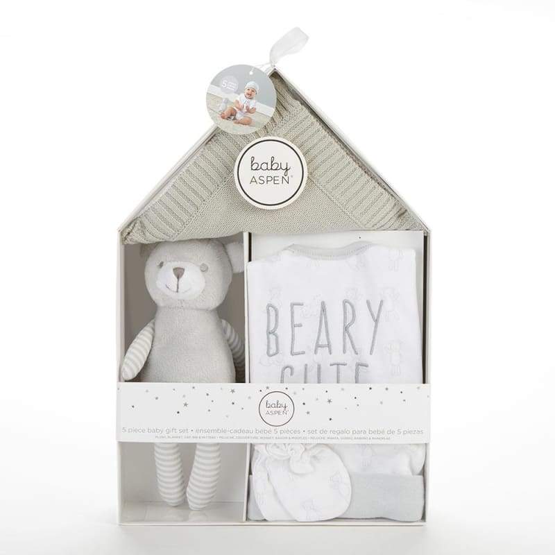 Beary Cute 5-Piece Welcome Home Gift Set (Gray) - Baby Gift Sets