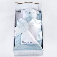 Beary Sleepy Plush Plus Blanket for Baby - Blue (Personalization Available) - Baby Gift Sets