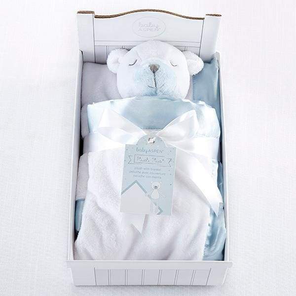 Beary Sleepy Plush Plus Blanket for Baby - Blue (Personalization Available) - Baby Gift Sets