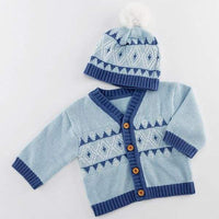 Thumbnail for Blue Fair Isle Cardigan and Pom Pom Hat - Baby Gift Sets