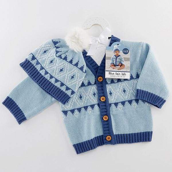 Blue Fair Isle Cardigan and Pom Pom Hat - Baby Gift Sets