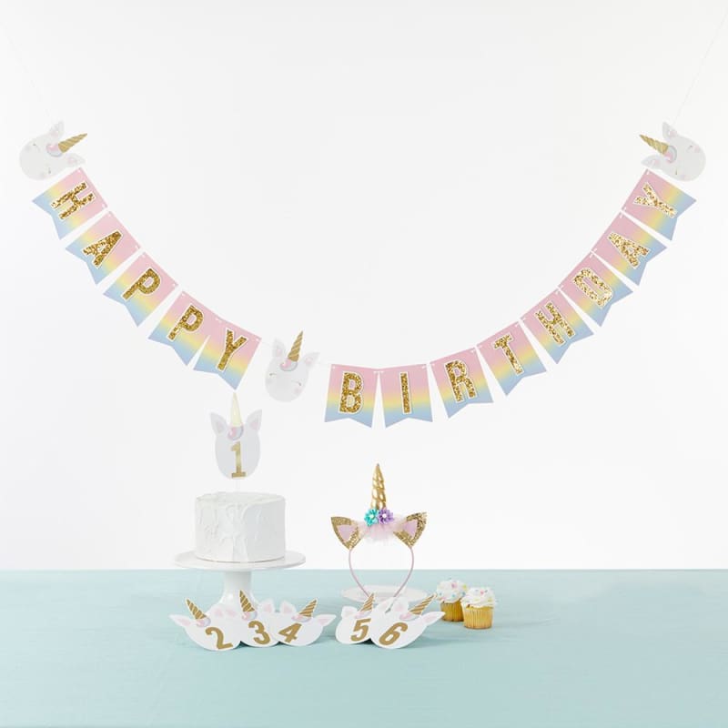 Gold Glitter Unicorn Happy Birthday Décor Kit - Décor Kit