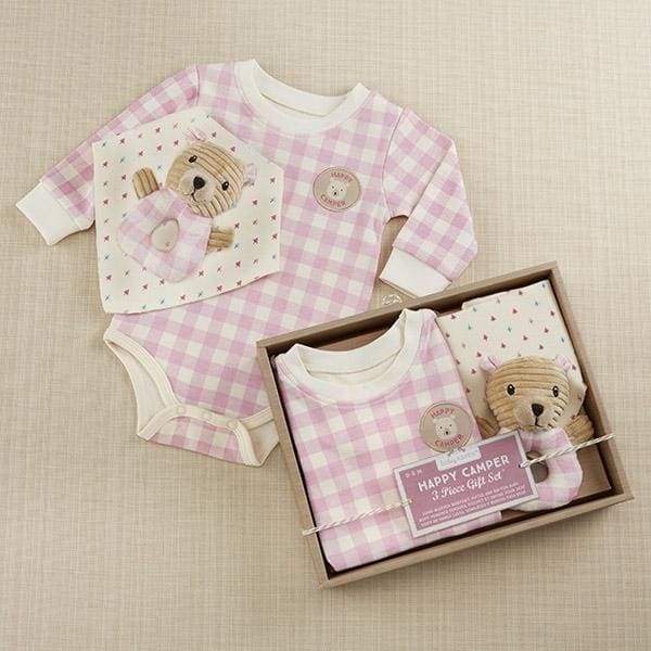 Happy Camper 3 Piece Gift Set (Pink Plaid) - Baby Gift Sets