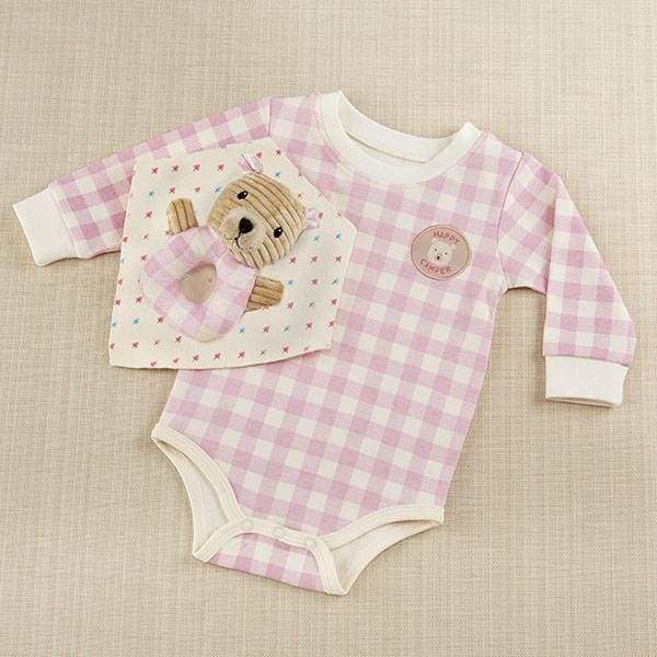 Happy Camper 3 Piece Gift Set (Pink Plaid) - Baby Gift Sets