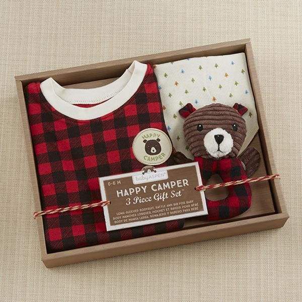 Happy Camper 3 Piece Gift Set (Red Plaid) - Baby Gift Sets
