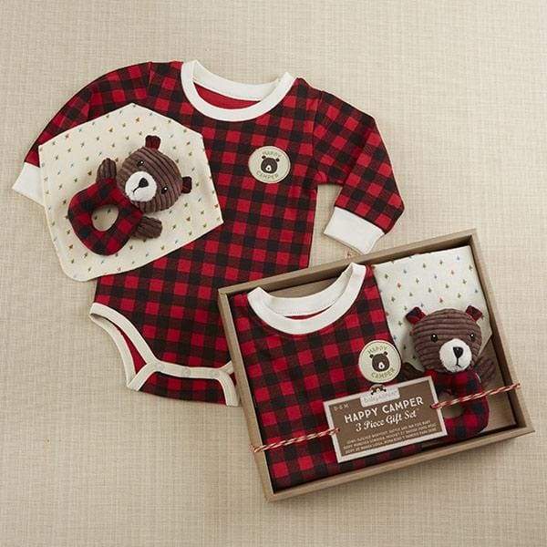 Happy Camper 3 Piece Gift Set (Red Plaid) - Baby Gift Sets