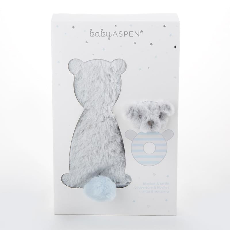 Luxury Baby Blanket & Rattle Gift Set (Blue) - Baby Gift Sets