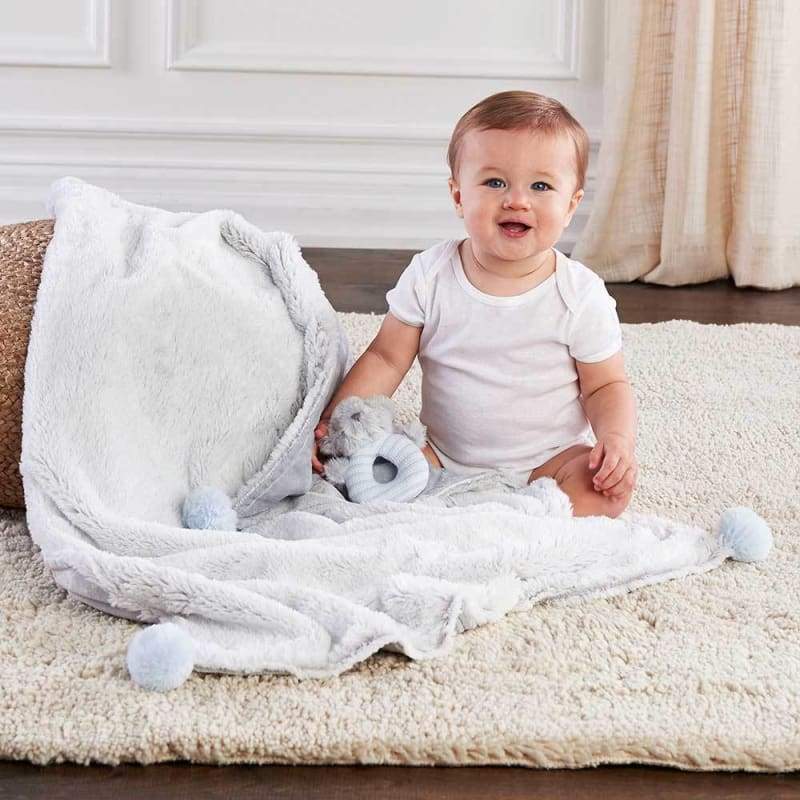 Luxury Baby Blanket & Rattle Gift Set (Blue) - Baby Gift Sets