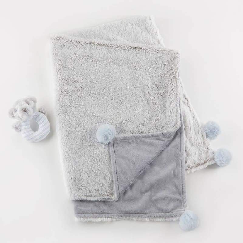 Luxury Baby Blanket & Rattle Gift Set (Blue) - Baby Gift Sets