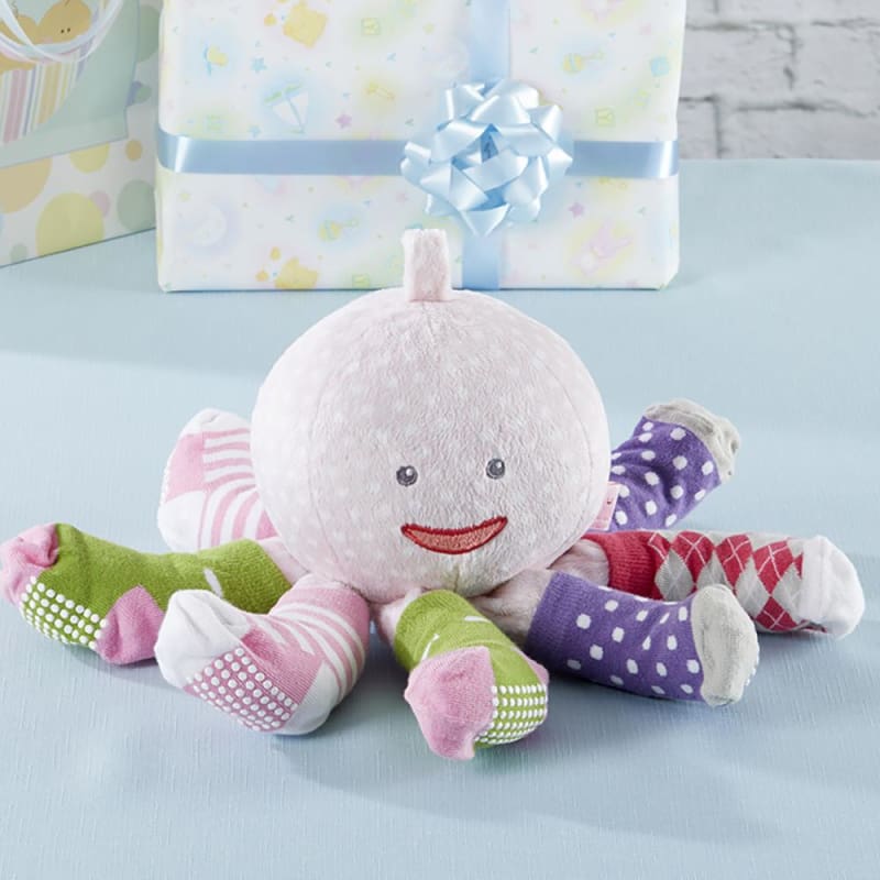 Baby Aspen Mrs. Sock T. Pus Plush Octopus with 4 Pairs of Socks (Pink)