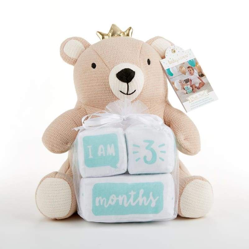 My First Milestone Brown Bear Plush Plus Baby Age Blocks - Plush Animal