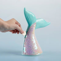 Reversible Sequin Mermaid Tail Porcelain Bank - Piggy Bank