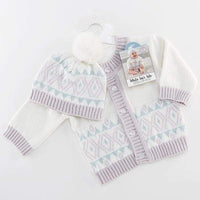 Thumbnail for White Fair Isle Cardigan and Pom Pom Hat - Baby Gift Sets