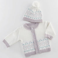 Thumbnail for White Fair Isle Cardigan and Pom Pom Hat - Baby Gift Sets
